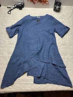 Italian Linen Lagenlook Tunic Dress | Asymmetric Layered Hem · Made in Italy